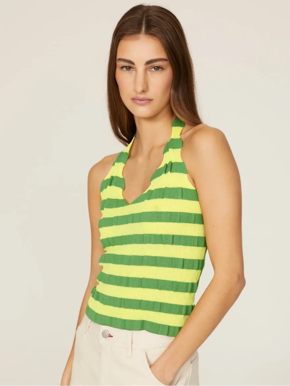 TheOpenProduct green knit striped halter top